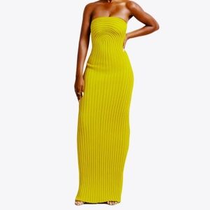 Stunning Ribbed Knit Maxi Dress - Bright Yellow /Green - Perfect for Summer!